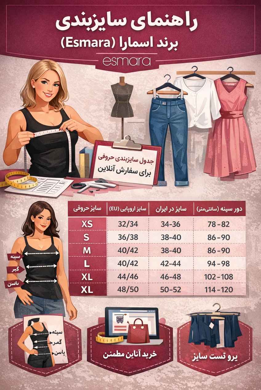 راهنمای جامع سایزبندی برند اسمارا (Esmara)